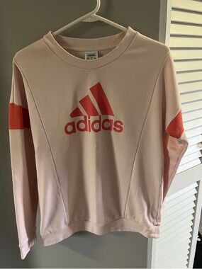 adidas Light Pink Crewneck Sweatshirt with Coral Logo Accent